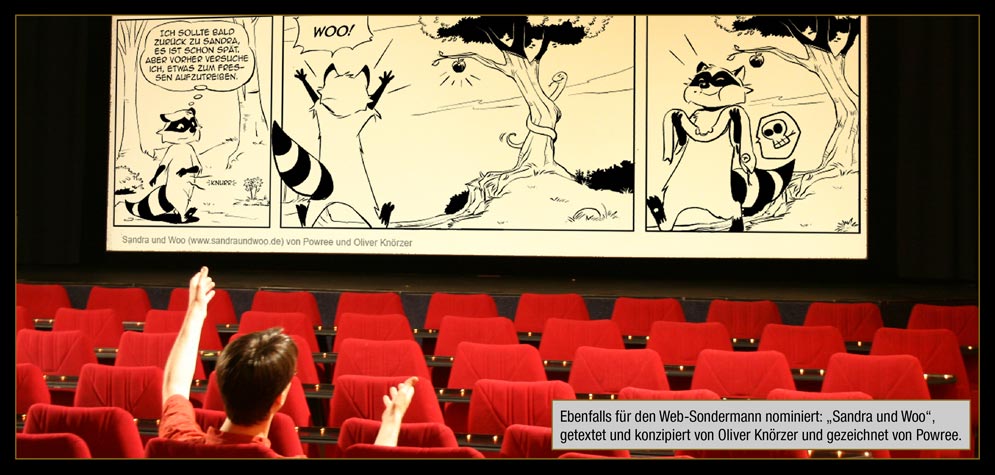 Zwischenspiel 5, Seite 9: Ebenfalls für den Web-Sondermann nominiert: „Sandra und Woo“, getextet und konzipiert von Oliver Knörzer und gezeichnet von Powree.